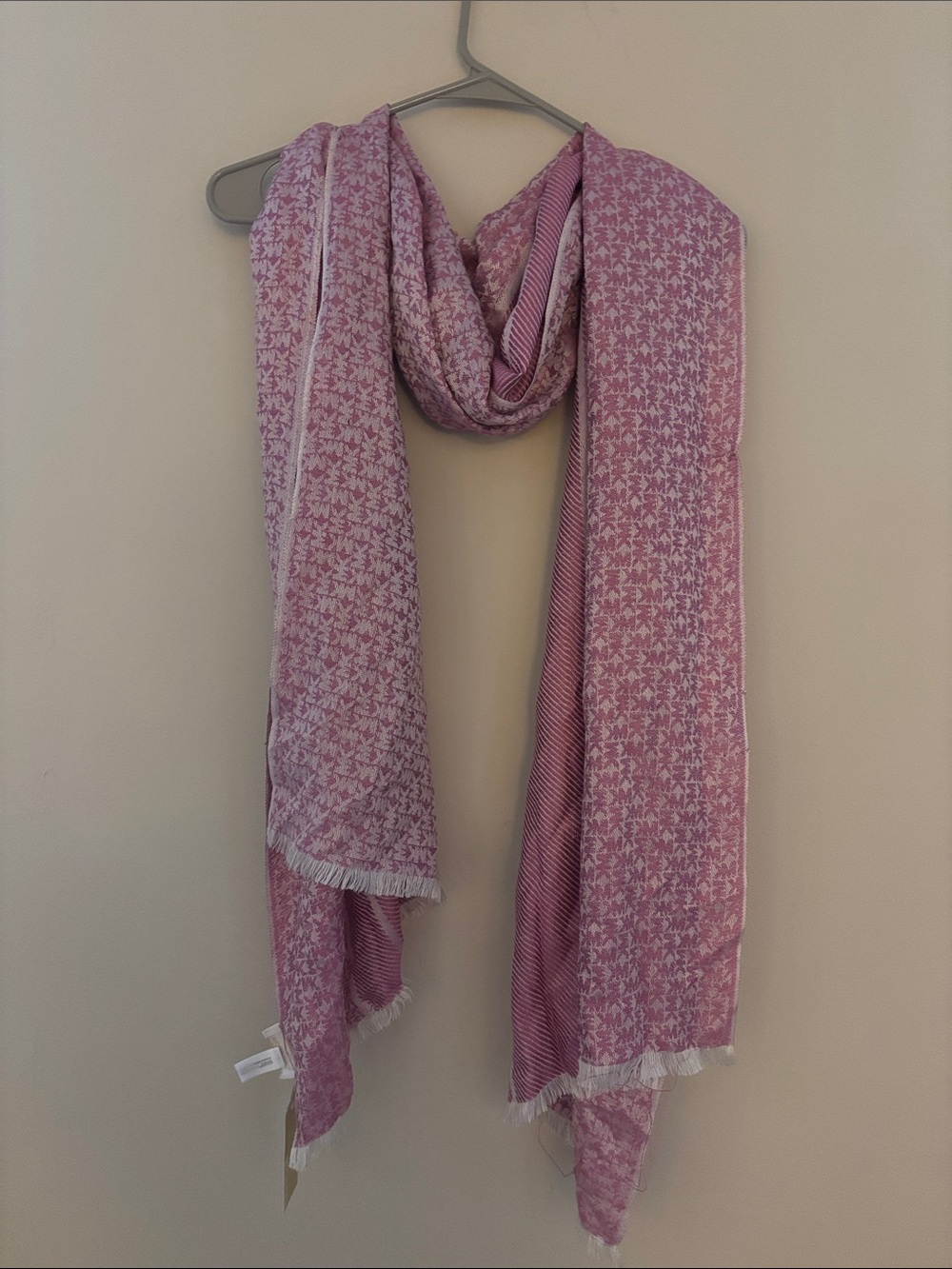 Michael Kors Pink Patterned Lightweight Fringe Scarf